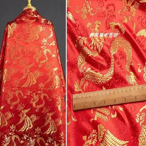 120CM Rồng Phượng Thành Hương Thổ Cẩm Vải Jacquard Trung Quốc Đỏ Lễ Hội Hanfu Giả Song Jin Lụa Drape Vải 515