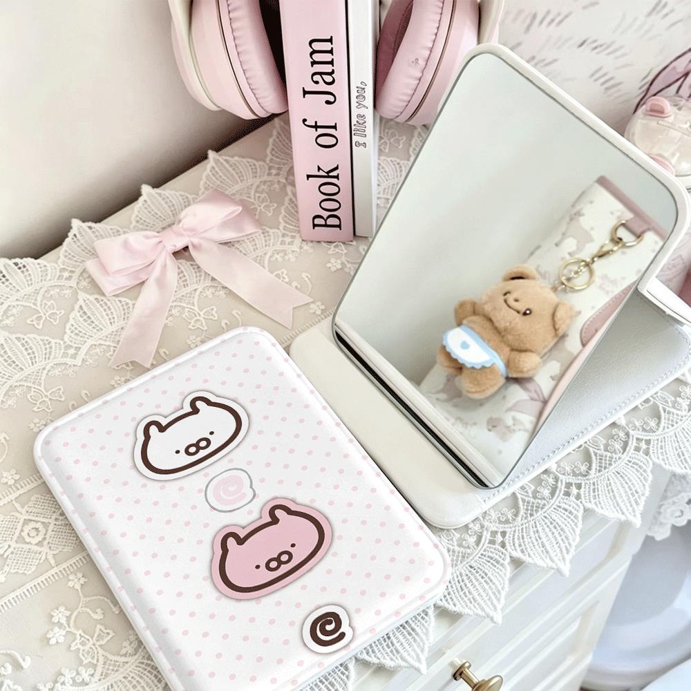 Gương gấp mini họa tiết mèo chấm bi đáng yêu chống vỡ chất liệu bền đẹp