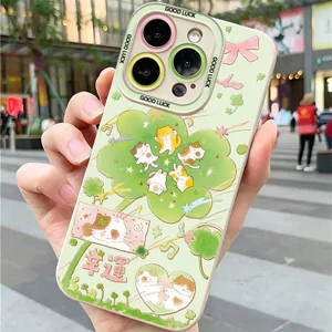 Ốp lưng iPhone hình mèo Clover Vỏ máy ảnh silicon mềm - iP 7/8/X/XS/XR/11/12/13/14/15/16/17/Plus/Air/Pro/Max