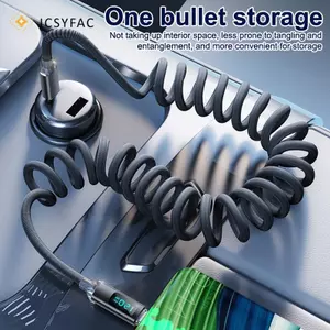 JCSYFAC 120W Loại C Sang Loại C Cáp Dữ Liệu Hiển Thị Dây Sạc Nhanh Lò Xo Cáp Sạc Xe Hơi Có Thể Thu Vào Cho Iphone 15 16 Samsung Mới