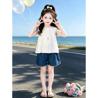 10-28kg Set áo thô thêu mix quần bò đùi Xkids