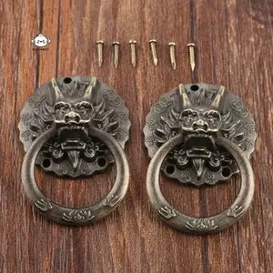 Maybest 2 Chiếc Cổ Đồng Đầu Rồng Tay Cầm Cũ Phong Cách Trung Hoa Vintage Kéo Nhẫn Cho Tủ Quần Áo Ngăn Kéo Cửa Tủ {VN}