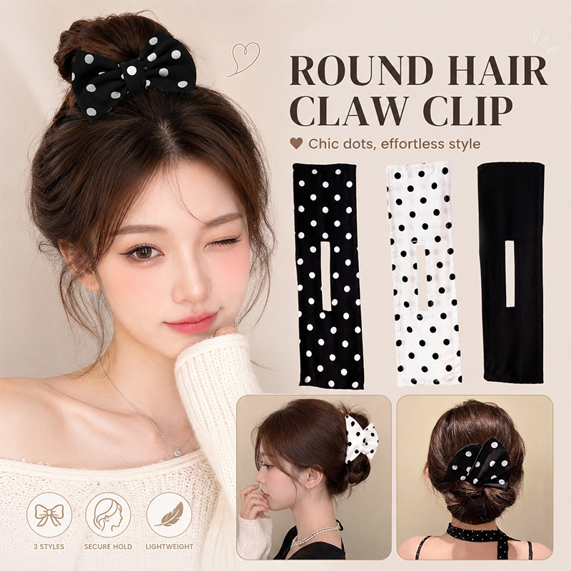 Kẹp vuốt tóc tròn chấm bi, Kẹp tóc xoắn nơ vải sang trọng, Không trượt an toàn giữ phụ kiện tóc Bun