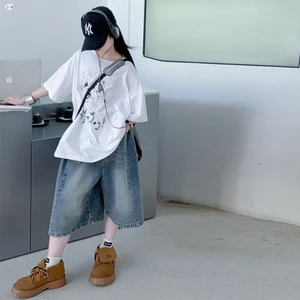 Áo thun nữ màu trắng mùa hè phiên bản Hàn Quốc dành cho trẻ em In hình hoạt hình Loose Top