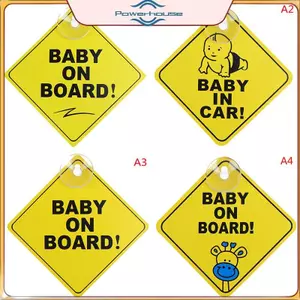 POWER Baby On Board AN TOÀN Cốc hút cửa sổ ô tô Màu vàng Cảnh báo phản chiếu 12CM.