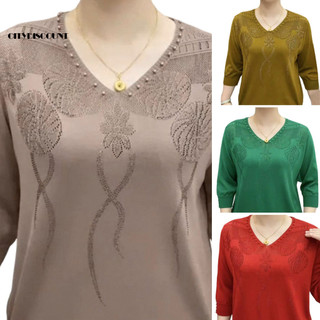 Áo len cổ chữ V 3/4 tay, thun mềm mại, phù hợp cho mẹ trung niên