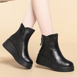 Giày Bốt Ngắn Nữ Mũi Tròn Dày Gót Lưng Dây Kéo Thời Trang Mỏng Hơn Nhìn