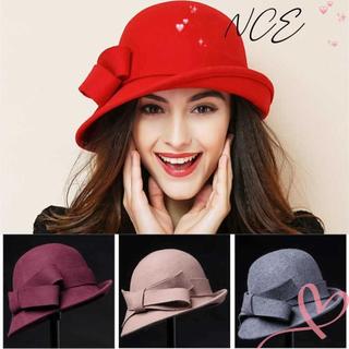 NCE Vintage Cloche Fedora Cap, Thiết kế cổ điển Mũ len nỉ phong cách cổ điển, Mũ lưỡi trai thanh lịch có nơ trang trí hình dạng thanh lịch Mũ bát đĩa nữ thời trang nữ