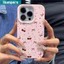 Ibumpers Vỏ Điện Thoại Nơ Cherries Hồng Hoa Hồng Đẹp Thẩm Mỹ Silicon Mềm Vỏ Chống Sốc Cho iPhone 11 12 13 14 15 16 17 Pro Max IP Plus