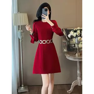 CS053 - VÁY THIẾT KẾ MÀU ĐỎ KÈM THẮT LƯNG