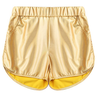 Yhong Nam Kim Loại Sáng Bóng Booty Quần Short Co Giãn Eo Bên Túi Slim Fit Quần Short Nóng Cho Thể Hình Hộp Đêm Yoga