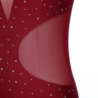 Yhong Nữ Lấp Lánh Kim Cương Giả Hình Trượt Băng Leotard Sheer Lưới Chắp Vá Không Tay Cutout Sau Body Cho Thể Dục Vũ Diễn