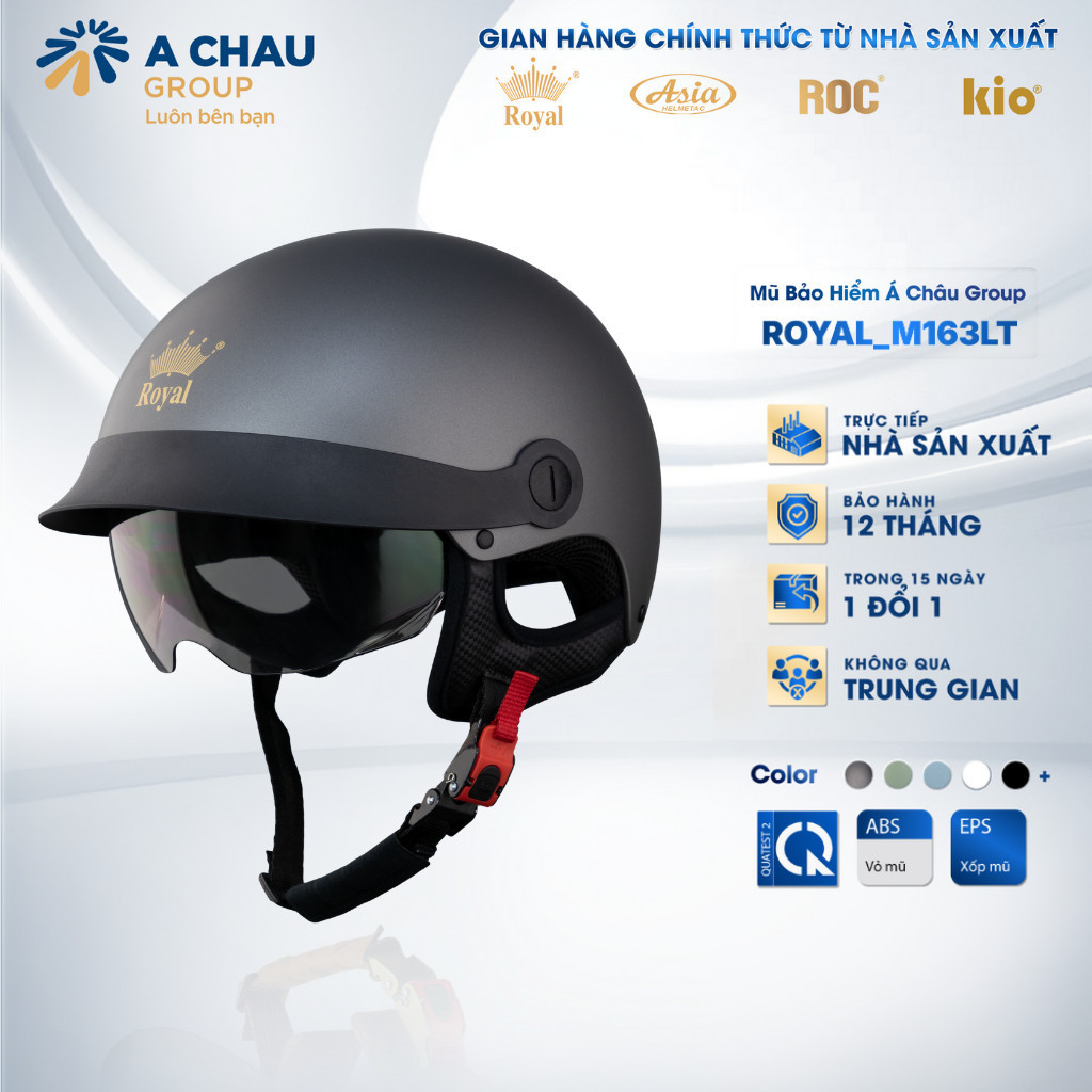 [Nhà Sản Xuất] Mũ Bảo Hiểm 1/2 Nửa Đầu Royal M163LT Kính Âm Đen, Nón Bảo Hiểm M163 Lưỡi Trai Nam Nữ