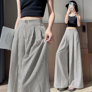 Retro Sọc Tencel Linen Phù Hợp Với Quần Nữ Thiết Kế Ice Silk Cotton Vải Lanh Quần Thẳng Thường Ngày Yamamoto Quần 5.12