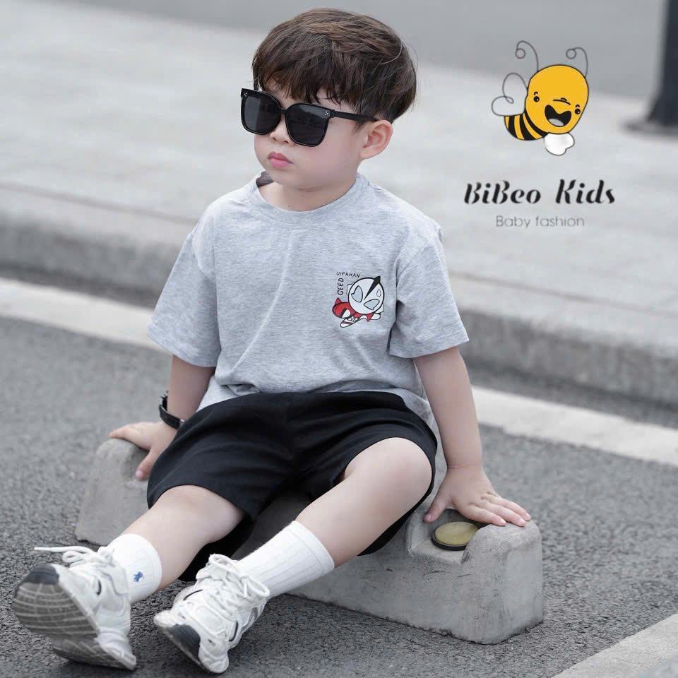 Bộ quần áo IN SIÊU NHÂN ĐIỆN QUANG áo xám quần Kaki đen cho bé trai , Quần áo chất COTTON mềm thoải mái cho bé