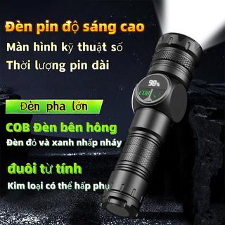 Đèn pin LED laser trắng thông minh màn hình kỹ thuật số COB chiếu sáng cạnh bên, nguồn sáng kép, chống nước