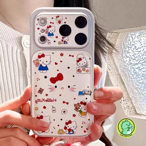 Ốp Điện Thoại Mèo Kitty Dễ Thương Cho iPhone 17 Pro Max Air 16E 16 15 14 Plus 13 12 11 Pro Max XR XS Max X 8 7 Plus SE3 SE2 2022 Vỏ Da PU Hoạt Hình Ins Style Vỏ Mềm 3D