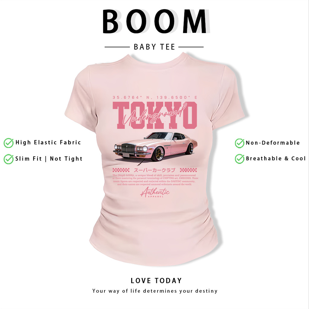 BOOM Áo Baby Tee Nữ Cotton Ôm Body-Áo Thun Ngắn Tay Y2K In Hình PhongCách Mùa Hè, Cổ Tròn Hàng Đầucách hàn quốc phongC73