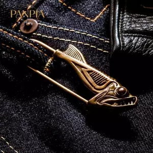 PNPIA- Đồng Thau Piranha Thổ Cẩm Mặt Dây Chuyền Vintage Đầu Cá Pin Cho Túi Và Móc Chìa Khóa Phụ Kiện Động Vật Retro Quà Tặng Độc Đáo