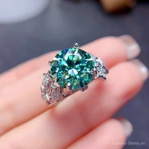 Mới Sang Trọng Gypsophila Micro-Ind Nhiều Màu Sắc Kho Báu Nhẫn 5 Carat Pigeon Trứng Giả Moissanite Xanh Lá Cây Nhẫn Nữ