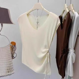 [Giảm giá 50%] Áo thun ngắn tay dệt kim cổ chữ V rỗng phong cách Hàn Quốc phong cách mới dành cho nữ