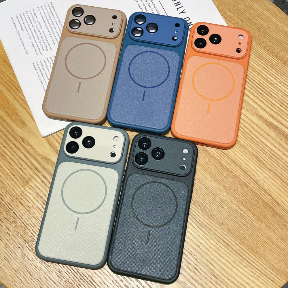 PC + TPU có màng ống kính Vỏ điện thoại từ tính cho iPhone 17 16 15 14 13 12 Pro Max 16 15 14 Plus Nút kết cấu mờ Bảo vệ chống rơi Vỏ thời trang đơn giản