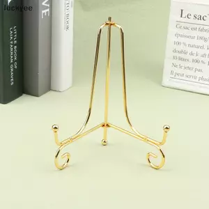 Luckyew Vàng Sắt Hiển Thị Đứng Thủ Công Braet Giá Đỡ Sách Ảnh Bệ Bát Đĩa Khung Hình Đĩa Ra Easel Lưu Trữ Trang Trí TQ