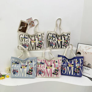 Thường Ngày Dung Tích Lớn Canvas 2026 Hoạt Hình Hoa Tote Một Vai Đơn Giản Túi Vải Thời Trang 26.5.15