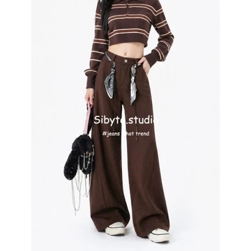 SIBYTE Quần Bò ỐNg RộNg ỐNg RộNg Tôn Dáng Cổ Điển Quần Ống Rộng Nữ Ống Đứng Rộng Che Thịt