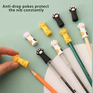 Ở Lại 6 Chiếc Silicon Nắp Bút Chì Động Vật Đầu Bảo Vệ Mèo Móng Vuốt Bút Chì Mũ Bút Chì Mở Rộng Giá Đỡ Cho Học Sinh