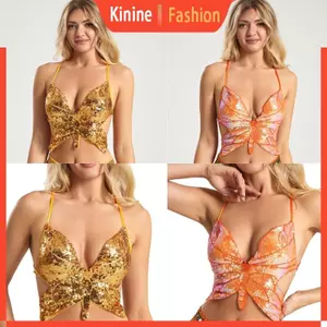 KIN Mùa Hè Dây Đeo Lưng Áo Crop Vest Nữ Lấp Lánh Bướm Lấp Lánh Câu Lạc Bộ Đảng Không Tay Áo Lót Đi Biển