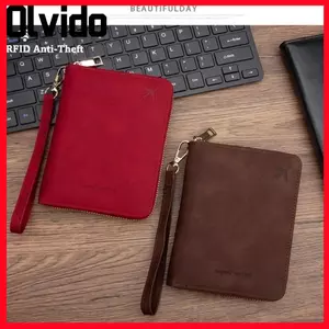 Hộ chiếu RFID OLVIDO, Ví du lịch chống từ tính màu trơn, Ví đựng tiền xu có khóa kéo PU đa chức năng Unisex