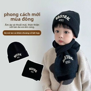 Bộ Mũ Len & Khăn Choàng Trẻ Em - Dưỡng Nóng, Bảo Vệ Tai, Phong Cách Hàn Quốc, Nam Nữ Bé, 2 Món