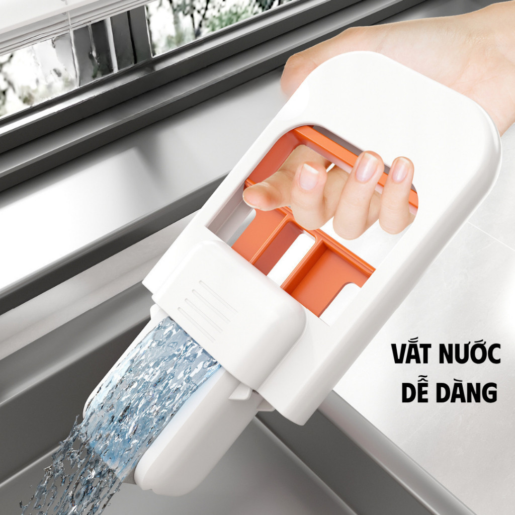 Cây Lau Bếp Mini Thông Minh Tự Vắt, Bọt Biển Siêu Thấm Mềm Mại, Cán Vuông Chống Trượt Tiện Dụng, Lau Khô Nhanh