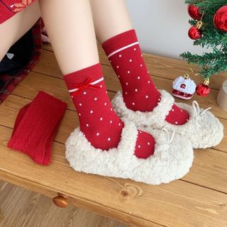 YONDR Tất Nữ Năm Mới, Nơ Ruffle Thu Đông Tất Đỏ, Chấm Thoáng Khí Giữa Ống Hoa Ngựa Năm Đỏ Tất Năm Mới