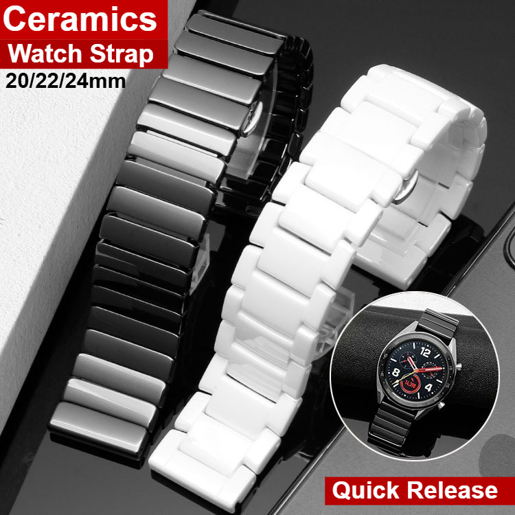 Dây đeo đồng hồ gốm sứ 20mm 22mm Dây đeo đồng hồ thông minh phát hành nhanh cho nam giới dành cho nữ Vòng đeo tay đồng hồ màu trắng đen