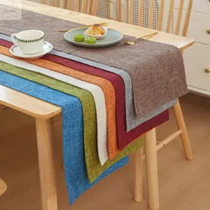 AWNGD Table Runner, Khăn trải bàn vải lanh màu trơn, Trang trí bàn ăn hình chữ nhật hai mặt gia đình hiện đại