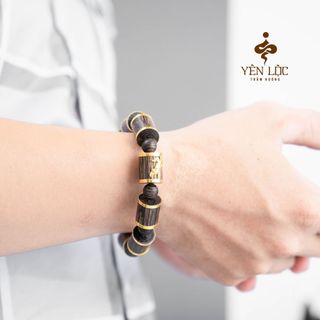 Vòng Trầm Mã Đáo Thành Công Bọc Vàng 8K  - Trầm Hương Sánh Chìm - Mua một tặng một hộp VIP