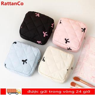 Túi đựng đồ trang điểm nhỏ RATTANCO, Túi đựng khăn ăn vệ sinh bằng vải Cotton, Coquette Bow Móc khóa tai nghe Ví đựng tiền xu