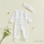 Bộ trang phục bé gái sơ sinh dài tay cổ tròn xếp nếp Zipped Footies Áo liền quần và băng đô Quần áo mùa thu