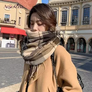 AqToCna Phong Cách Hàn Quốc sel Thi Nhiệt Khăn Nữ Mùa Đông Kẻ Sọc In Dài Ấm Khăn Choàng Trang Phục Phụ Kiện AqToCna