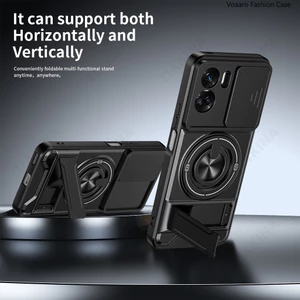 Giáp Trượt Ống Kính Funda Cho Honor 90 Lite 5G Ốp Lưng Xoay Vòng Từ Tính Đứng Dành Cho Honor 90 Lite Ốp Lưng Có Thể Gập Lại Chân Đế Capa
