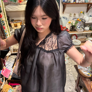 Récit Flou áo baby doll 2 lớp vải tơ phối ren tay phồng mềm mại nữ tính dễ thương - NOIRE TOP