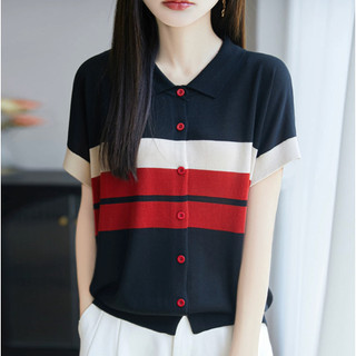 Dệt Kim Tay Ngắn Nữ Mùa Hè Phong Cách Mới Băng Lụa Bao Bụng Rời Áo Thun Đi Lại Đơn Giản Ve Áo Top 2026