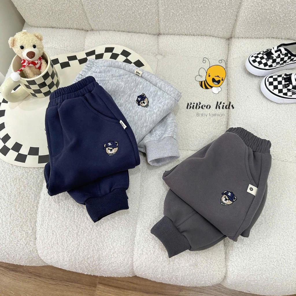 [BiBeo Kids] QUẦN NỈ THÊU GẤU cho bé ,Quần nỉ thu đông cho bé trai,bé gái