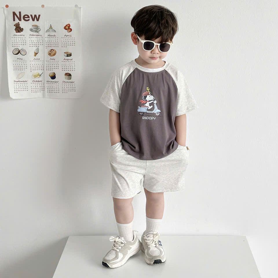 Bộ quần áo COTTON SNOOPY CHO BÉ TRAI, Bộ quần áo đi học đi chơi cho bé