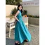 Đầm dây màu xanh cho nữ Váy dài mùa hè