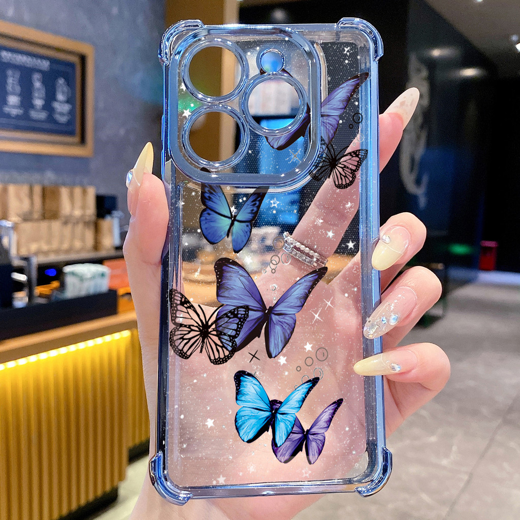Tương thích với Infinix Hot 50i 40i 40 Pro 30 Play Note 30 Smart 9 8 Vỏ mạ trong suốt hình bướm sang trọng Vỏ chống rơi