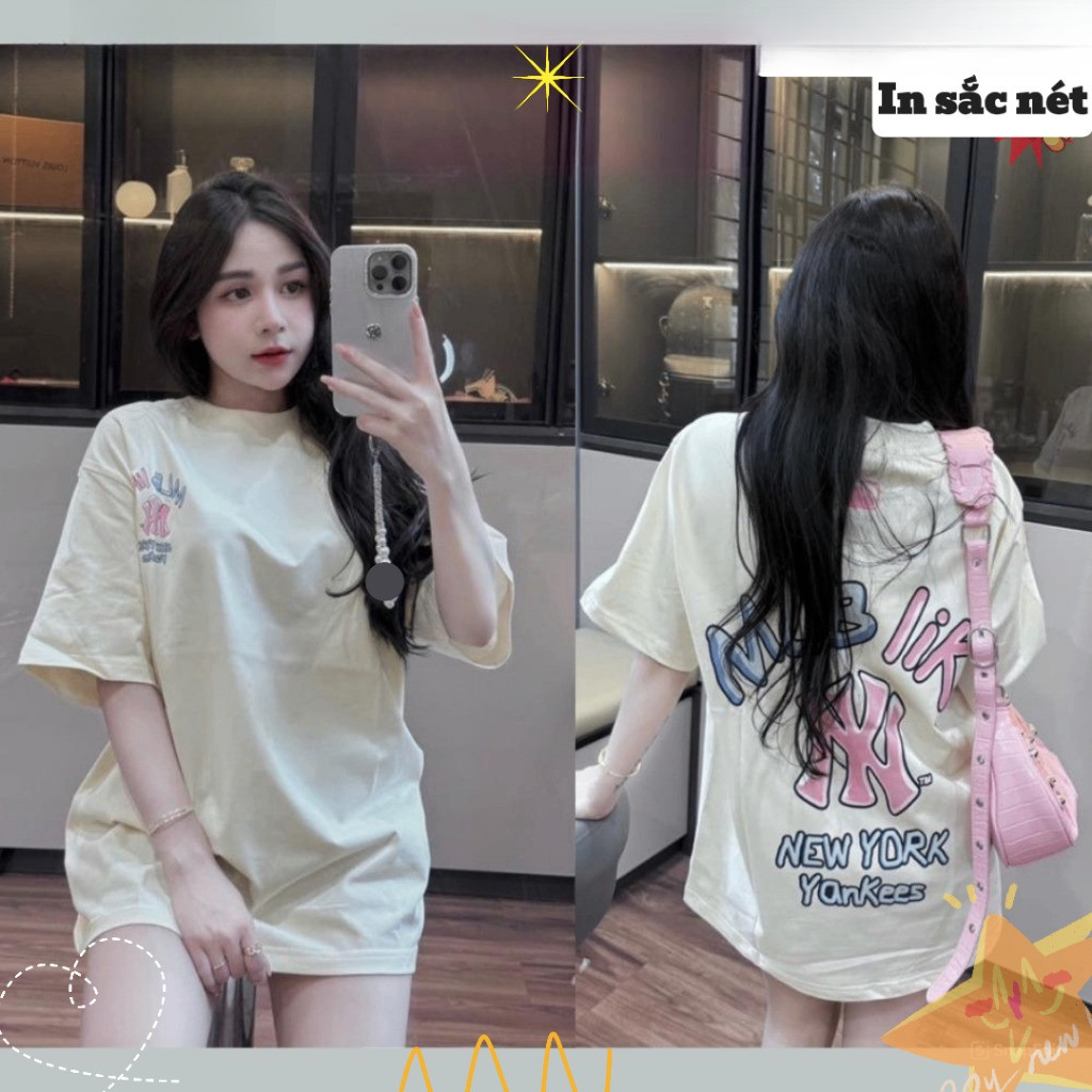 （Giao hàng 24h）Angela Áo Thun MLB Like NewYork _Đen/Trắng/Hồng/Kem_Form Cotton 100% 260gsm_Full Tag Mac