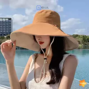 Mũ chống nắng vành rộng dành cho nữ Bảo vệ chống tia cực tím Đi bộ đường dài Mũ ngư dân Gấp mùa hè Cotton rắn thoáng khí Mũ Bucekt đi biển mới